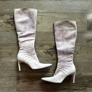 Christian Lacroix Italy Lavender Suede Ruched Tall Stiletto Boots Size 38